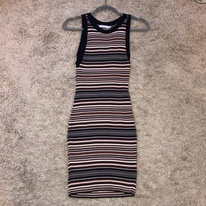 Navy and Tan and White Striped Dress